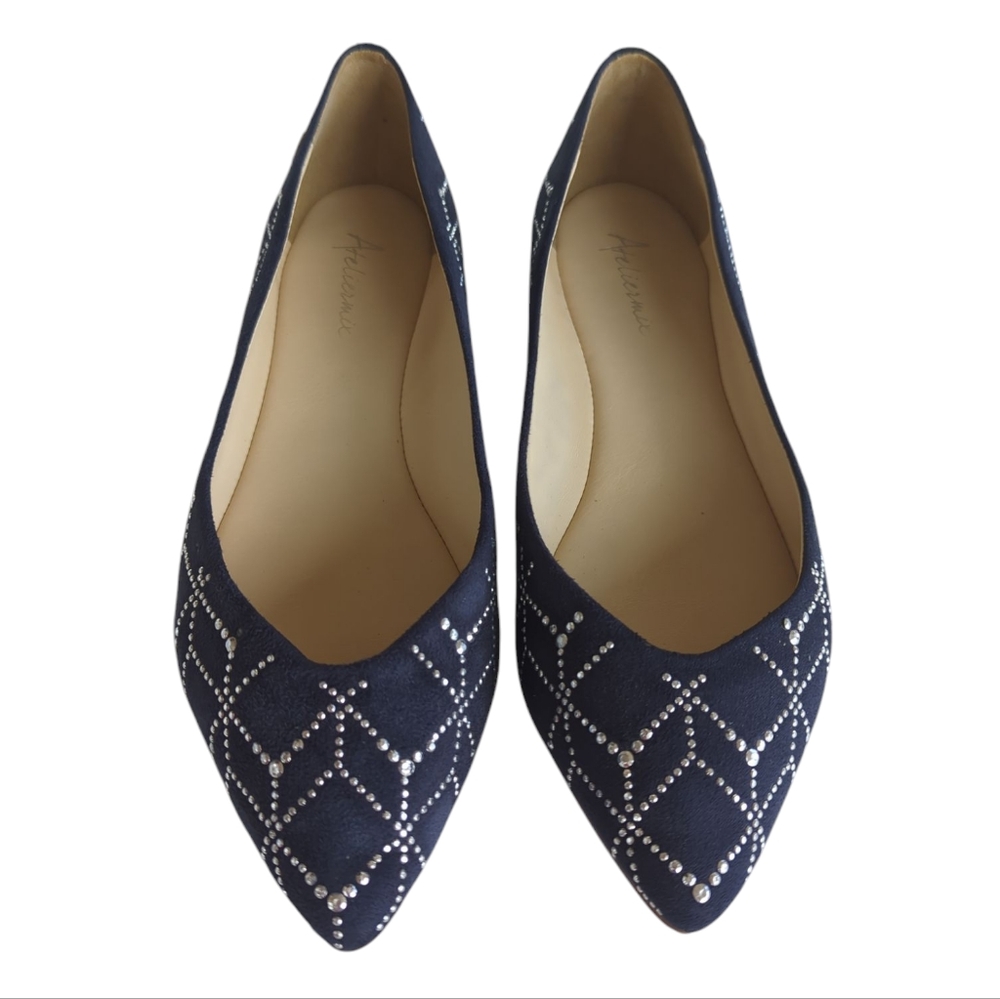 Ateliermix Studded Sequin Pointed Toe Flats 8 Blue Silver Tone Accent - Picture 6 of 16